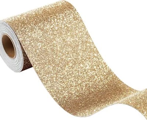 Champagne Gold Glitter Wallpaper Border Peel and Stick Removable Wall Border Tri - Picture 1 of 3