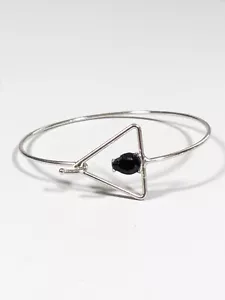 Silver Tone Black Teardrop Rhinestone Triangle Bangle Bracelet 7 inches - Picture 1 of 5