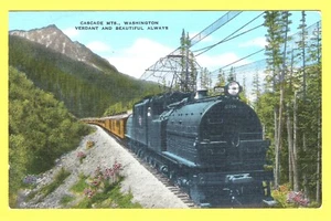 VINTAGE LINEN POST CARD -  CASCADE MOUNTAINS WASHINGTON STATE - Picture 1 of 1