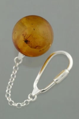 SPIDER Fossil BALTIC AMBER Round Bead 25mm Silver KEYRING KEYCHAIN 13.1g 11103-7 - Image 1 of 4