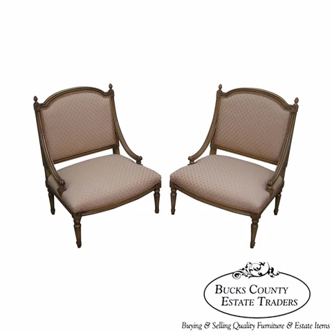 Quality Pair of French Louis XV Style Painted Slipper Chairs Cover