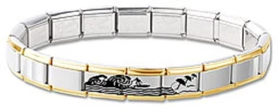Italian Charm Bracelet Stainless Steel Gold Surfer Hawaii Modular 3 Free Links - Image 1 of 2