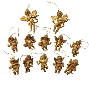 Vintage Oro Cherubino Angelo Ornamenti Decorazione Natalizia Set di 12 Angeli Bambino #D - Foto 1 di 9