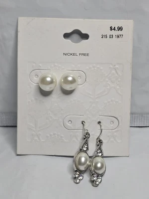 Target Brand 2 Pair Faux Pearl Earring Set Studs Dangle Nickel Free - Image 1 of 4