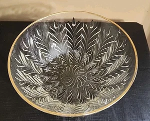 Vintage 1960'S 22K Gold Trimmed Glass Salad Serving Bowl 10" Beautiful MCM Wheat - Picture 1 of 7