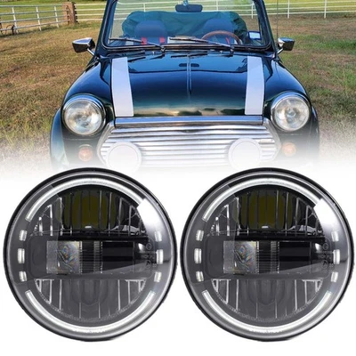 E24 E-geprüft 7 Zoll LED Scheinwerfer Rund Schwarz für Classic Mini Austin Rover - Bild 1 von 4
