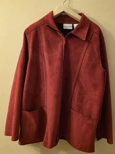 ALFRED DUNNER RED/BLK TRIM ULTRA SUEDE ZIP JACKET WOMENS SIZE 16 COAT - Picture 1 of 6