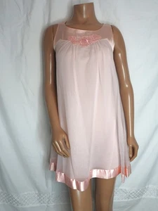 Vtg Gossard Artemis Pink Chiffon Satin Embroider Babydoll Nightgown Size Small - Picture 1 of 8
