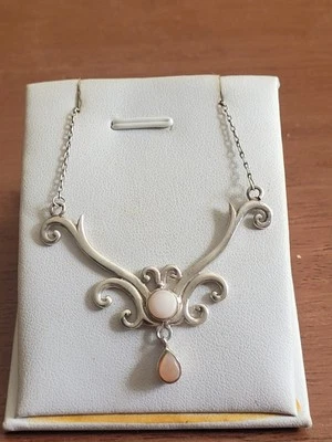 COLLAR LAVALIERE VINTAGE PLATA ESTERLINA Y CUARZO ROSA Foto 1 de 4