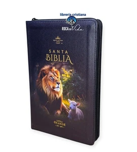 Biblia con Cierre Letra Grande 12 puntos RV1960 cordero y leon negro con indice - Foto 1 di 11