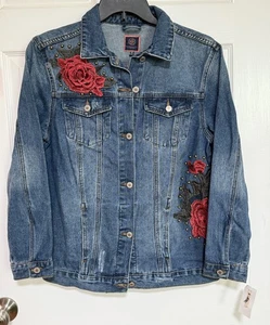 BoomBoom Jeansjacke Damen mittelblau Denim Blumenstickerei Nieten Rose - Bild 1 von 10