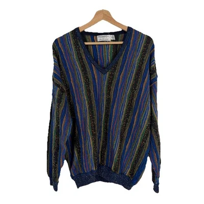 St. Croix Knits Cosby Style V Neck Sweater sz M VTG 80's Textured Colorful USA - Image 1 of 4