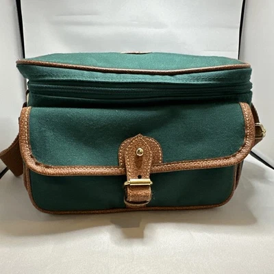 复古 Ralph Lauren 皮革修剪绿色单肩包帆布相机旅行包 — 第 1/4 张图片