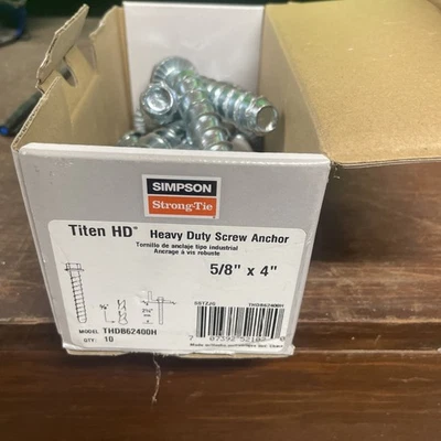 SIMPSON STRONG-TIE Simpson THDB62400H 5/8" x 4" Titen HD Heavy Duty Screw Anchor 10 pcs.