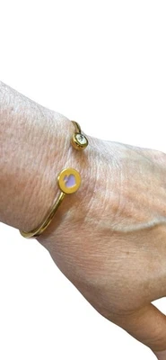 Kate Spade Spot The Spade Gold Tone Open Hinge Bangle Bracelet Pink & Rhinestone - Image 1 of 3