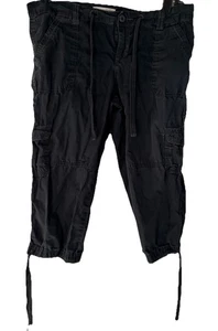 OP Ocean Pacific Cargo Capri Pants Woman’s Size 8 Drawstring Black - Picture 1 of 9
