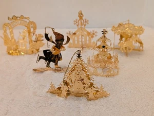 Juego de 6 adornos navideños vintage chapados en oro sobre latón Danbury Mint años 80 - Imagen 1 de 5