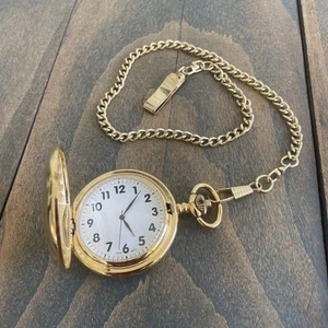 Reloj Bolsillo Vintage Tono Dorado con Cadena - Movimiento Japón (B4) - Imagen 1 de 8