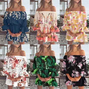 Ladies Summer Floral Sundress Boho Holiday Beach Women Mini Dress 1 - Picture 1 of 30