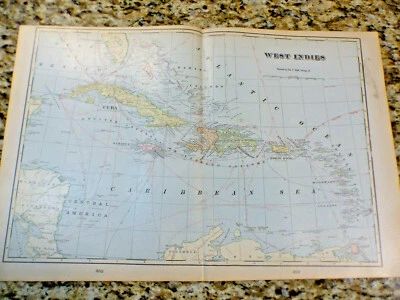 West Indies Antique Color Map 1903 Cram's 14½" x 22" Island of Jamaica, Cuba Map - Image 1 of 4