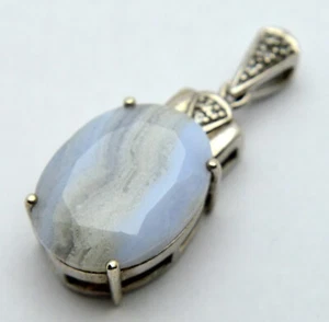COLGANTE DE PLATA ESTERLINA 925 - PIEDRA PRECIOSA DE CALCEDONIA AZUL - Imagen 1 de 7