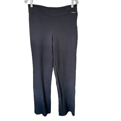 Pantalones negros Ellie Tahari pierna recta logotipo dorado 6 elásticos carrera cremallera lateral Foto 1 de 4