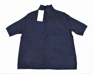 ZARA KNIT TOP DARK BLUE NAVY SIZE M SHORT SLEEVES MOCK NECK PULLOVER BNWT - Picture 1 of 15