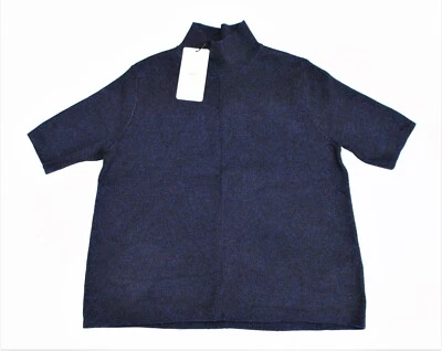 ZARA KNIT TOP DARK BLUE NAVY SIZE M SHORT SLEEVES MOCK NECK PULLOVER BNWT - Image 1 of 4
