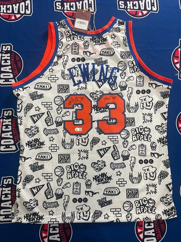 Patrick Ewing Autographed NY Knicks "Graffiti Doodle" Swingman Jersey w/ HOF 08 Cover