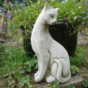 Garden Siamese Cat Ornament Grey Frost Resistant Outdoor Standing Cat Figure