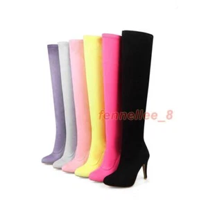 Women Party Shoes Stretchy Faux Suede High Heels Over Knee Thigh High Boots Size - Picture 1 of 17