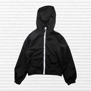 Justice Girls Hooded Windbreaker Jacket Black Full Zip White Zipper Size 10 - Picture 1 of 12