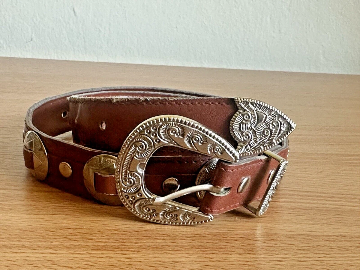 Vintage FOB Trading Leather Belt Womens Medium Concho Bling 