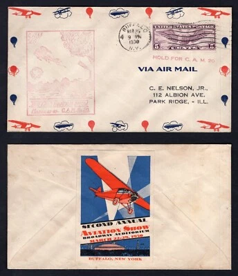 USA 1930 Buffalo Aviation Show Cover with Cinderella Poster Stamp - Image 1 of 3