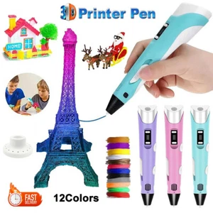 3D Printing Pen Set Doodle PLA Filament Printer Drawing 12 Colours Kids gift UK - Picture 1 of 23