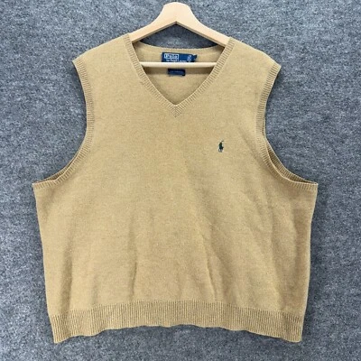 Ralph Lauren Vest Men XL Beige V-Neck Knit Lambs Wool Sleeveless Regular Fit - Image 1 of 4