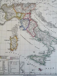 Italy Piedmont Papal States Kingdom of Naples Tuscany c. 1855 Flemming map - Picture 1 of 5