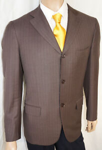 42R ISAIA Napoli $1095 Suit Jacket - Men 42 Brown Pinstripe 130's Wool Blazer