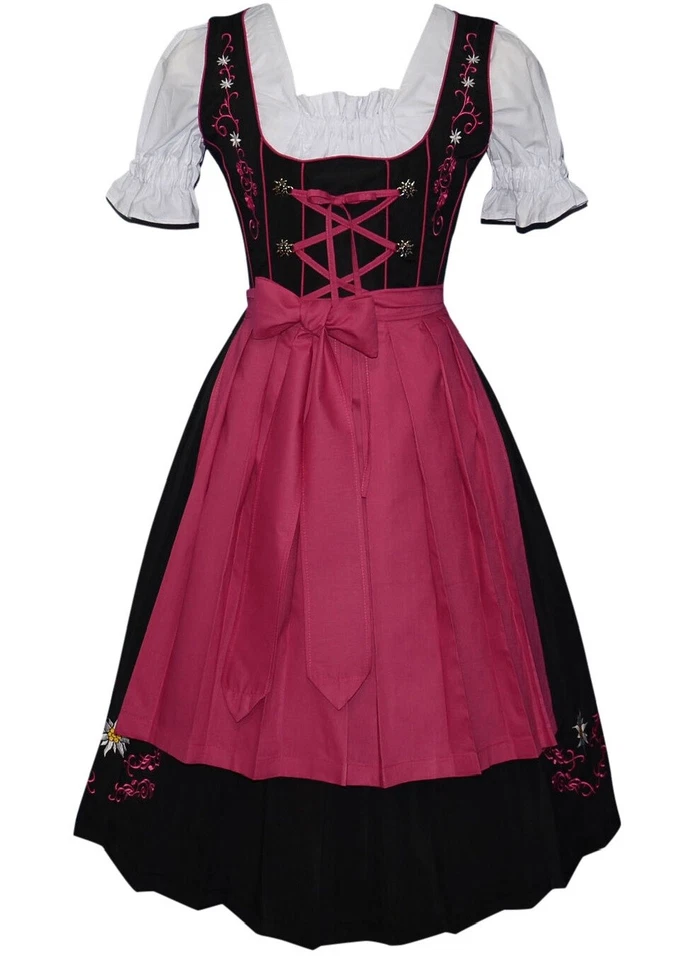 Vestido Dirndl Alemán Negro M 10 Mujer Oktoberfest Bordado Fiesta / Juego de 3 Piezas Foto 1 de 4