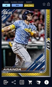 Topps Bunt DIGITAL CARD 2025 TIER 5 GOLD BASE 2.0x Boost JONATHAN ARANDA RAYS - Picture 1 of 1