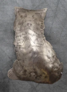 Vintage Brooch Silver Pin Hammered Etched Dog 3.25 inch Large Modernist 236f - Picture 1 of 7