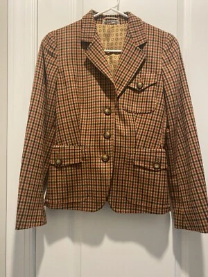 Max Mara Check Brown Wool Angora Blazer Jacket Size US 2 Beautiful Condition - Image 1 of 4