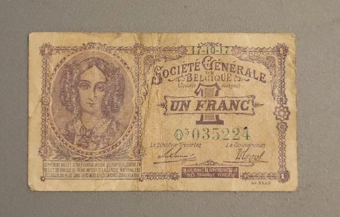 1916-1918 BELGIUM 1 Franc note - German WWI occupation - Pick# 86b - VG    stk#a Cover