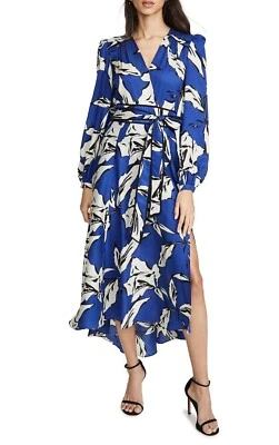 Maxi Vestido Veronica Barba Mclean Manga Larga Floral Mezcla Seda Azul Multi Talla 4 Foto 1 de 4