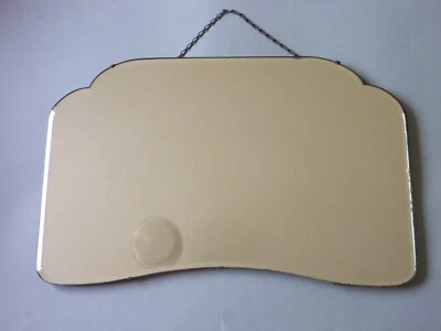 Retro Curved Rectangular Frameless Wall Mirror: Bevel Band 28x18" Retro MCM Vtg - Image 1 of 4