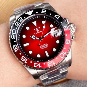 Tandorio 40mm Red Dial NH35 Movement Men's Watch Black Red Ceramic Circle - Picture 1 of 13
