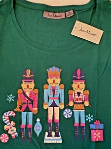 New Jason Maxwell Christmas Nutcracker Top Green XL 16 18 100% Cotton 3/4 Sleeve - Picture 1 of 3