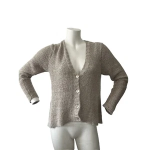 Eileen Fisher oatmeal Vneck waffle textured wool blend vneck cardigan Size Small - Picture 1 of 12