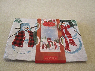 Table runner tapestry 13 X 36 inches St Nicholas Square snowman new fabric - Image 1 of 4