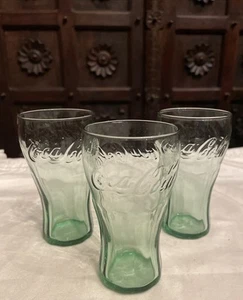 Coca~Cola 6 oz Libbey Green Tinted Drinking Glass 4 1/2” Tall Set of 3 - Picture 1 of 4